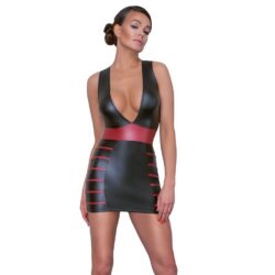 VESTIDO NEGRO CON LINEAS ROJAS -S-