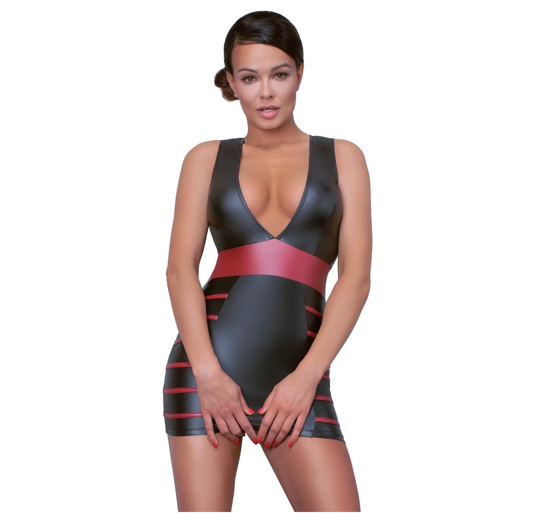 VESTIDO NEGRO CON LINEAS ROJAS -S-